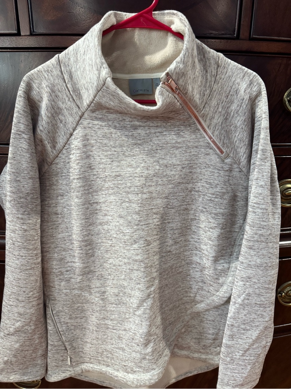 Athleta Heathered Cream Quarter-Zip Cowl Pullover